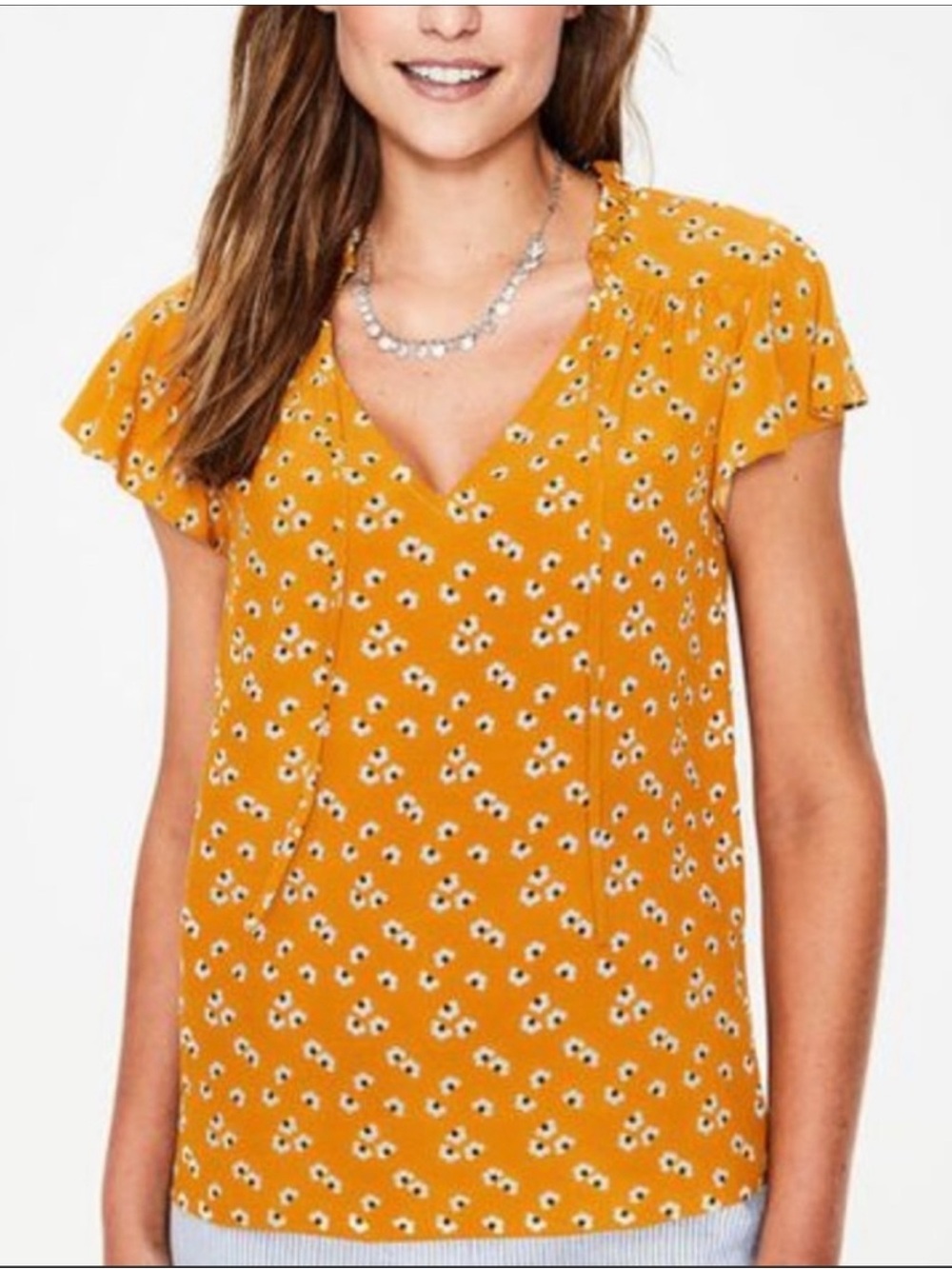 Boden Angelica Daisy Yellow Floral Flutter Sleeve Blouse Size 6 - Picture 7 of 7